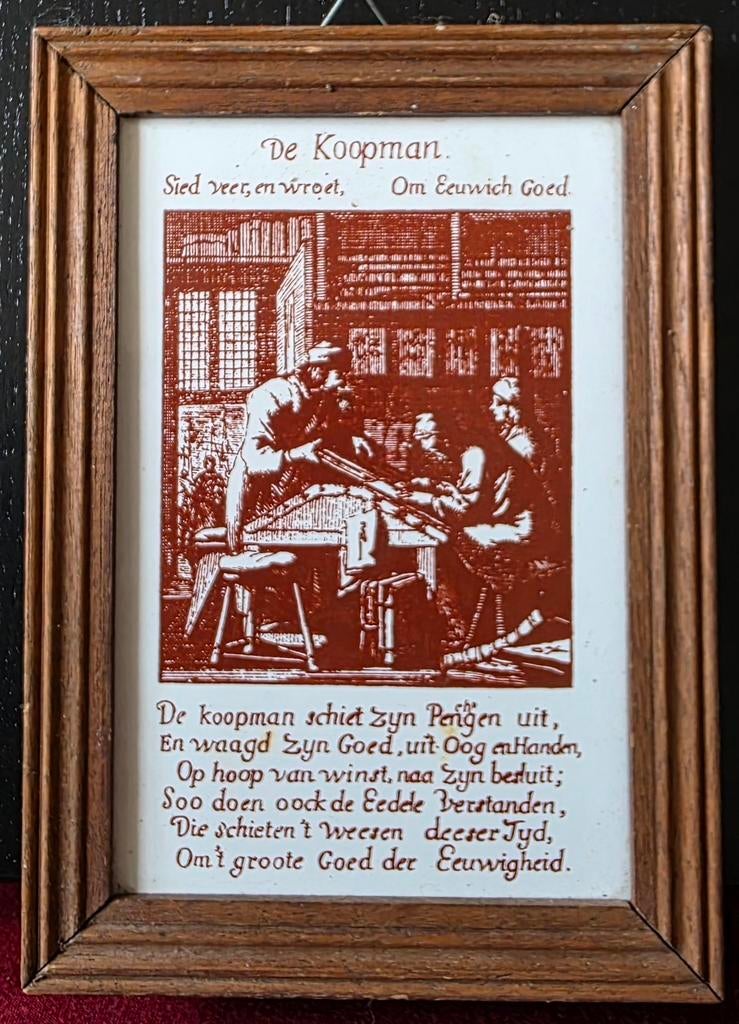 Wandbord 'De Koopman' in houten lijst, Ophalen of Verzenden