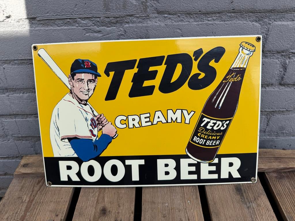 Vintage Ted's Creamy Root Beer Emaille Reclamebord, Ophalen