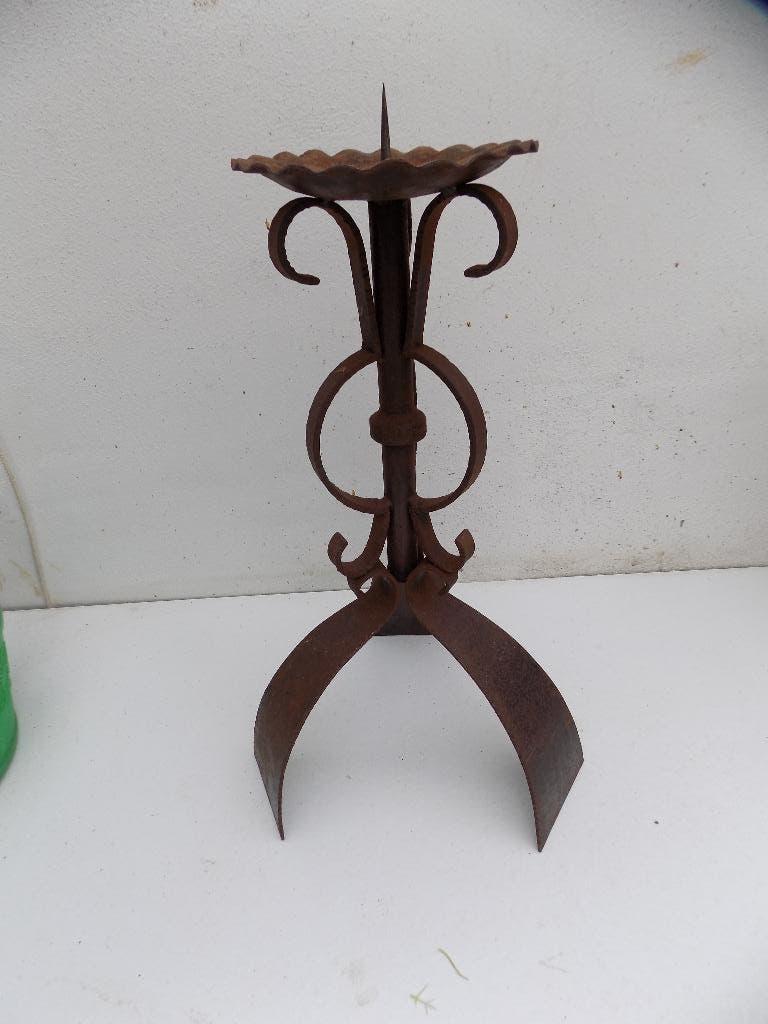 Staande kandelaar metaal zware kwaliteit vintage brutalisme, Ophalen of Verzenden, Gebruikt