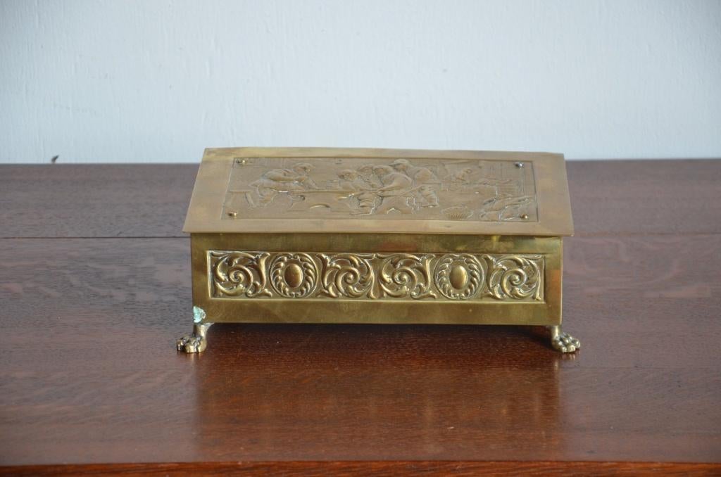 Prachtig oud koperen sigaren kistje, Ophalen of Verzenden, Gebruikt, Tabaksdoos of Verpakking