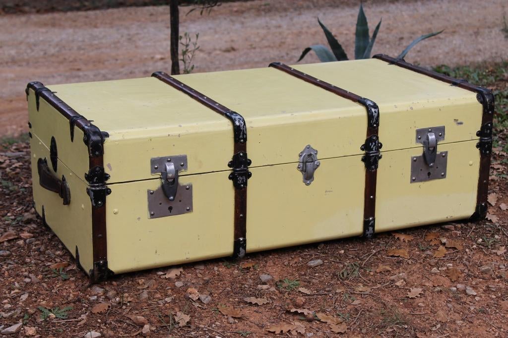 Brocante - Geweldige gele hutkoffer!, Ophalen, Gebruikt, Overige materialen, Minder dan 50 cm