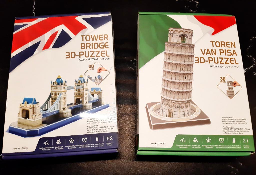 2 - 3d puzzels (Tower Bridge & Toren van Pisa), Ophalen of Verzenden, 500 t/m 1500 stukjes, Nieuw, Rubik's of 3D-puzzel