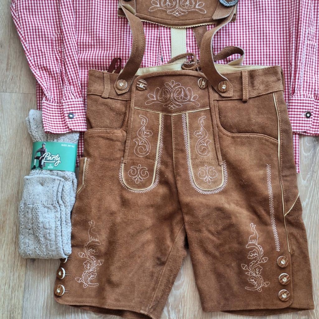 Lederhose 46 overhemd kousen oktoberfeest, Ophalen, Zo goed als nieuw, Maat 46 (S) of kleiner, Overige thema's