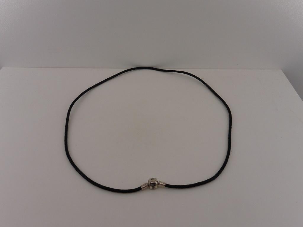 Leren Pandora collier met zilveren slot                Z40aa, Overige materialen, Gebruikt, ., Zwart