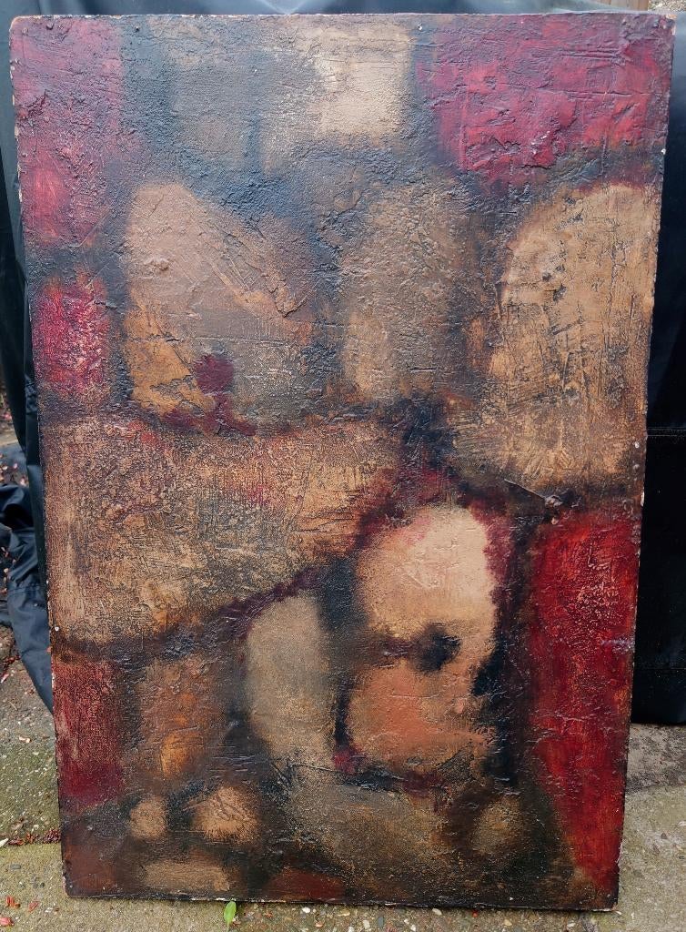 ~1960 Abstract / Brutalist olieverf op panel, Ophalen of Verzenden