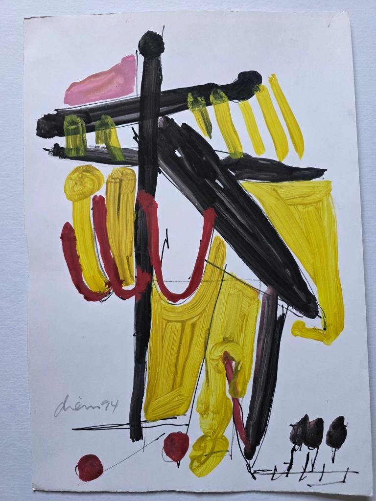 Gemengde Techniek van Peter Diem 50x35 cm., Antiek en Kunst, Ophalen of Verzenden