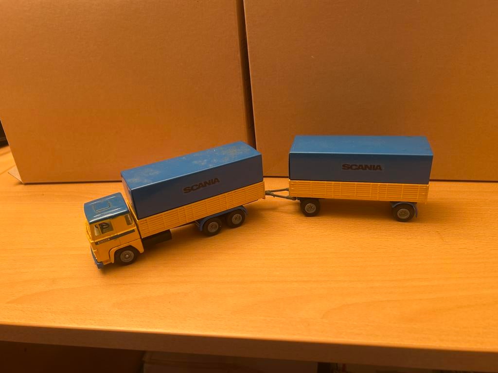 Tekno Scania Vabis 140 V8 6x2 met 2-assige aanhanger, Ophalen of Verzenden, Gebruikt, Bus of Vrachtwagen, Tekno