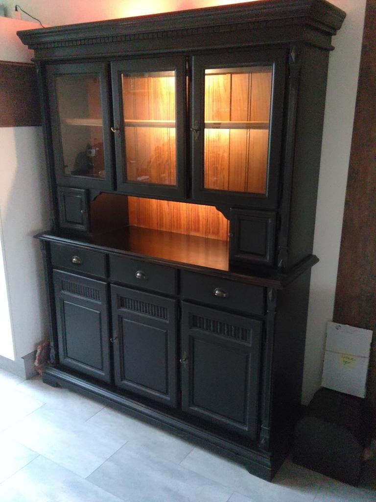 Mooie vintage stijl buffet/vitrine kast, Huis en Inrichting, Kasten | Buffetkasten, Ophalen, Gebruikt, 200 cm of meer, 25 tot 50 cm