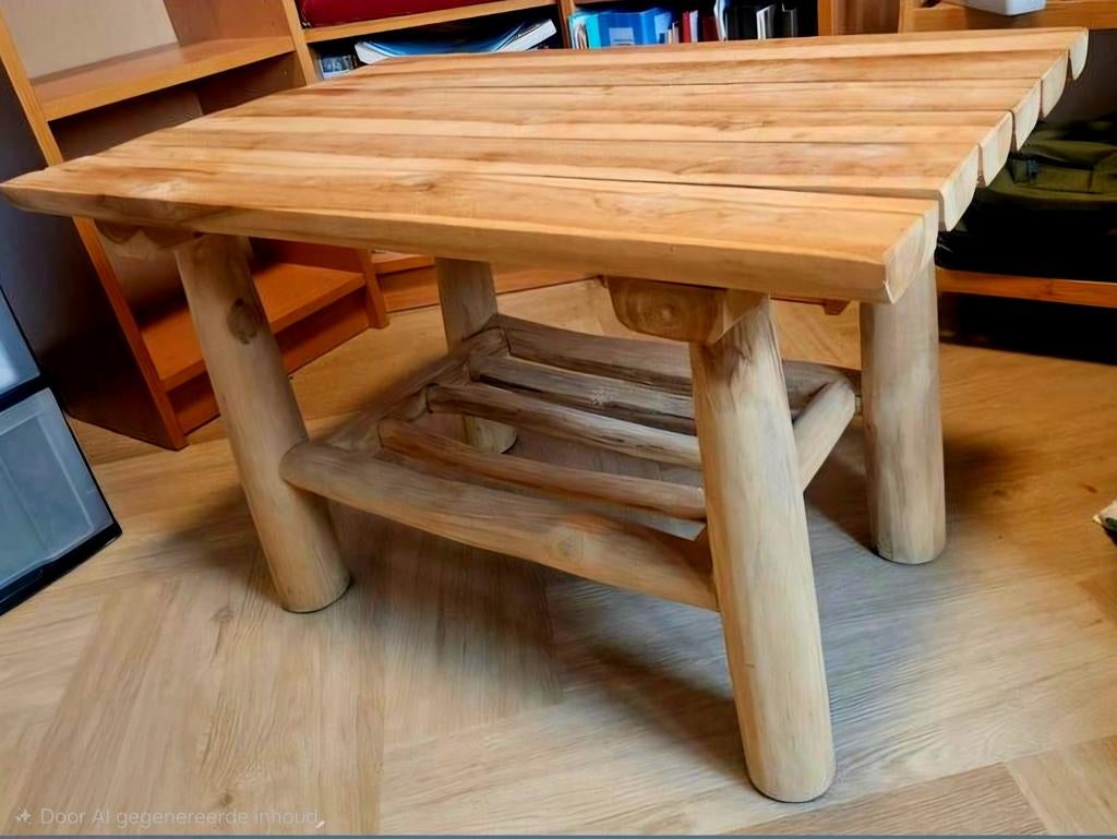 Massief houten bijzettafel, Ophalen, Gebruikt, Rechthoekig, 75 cm of meer