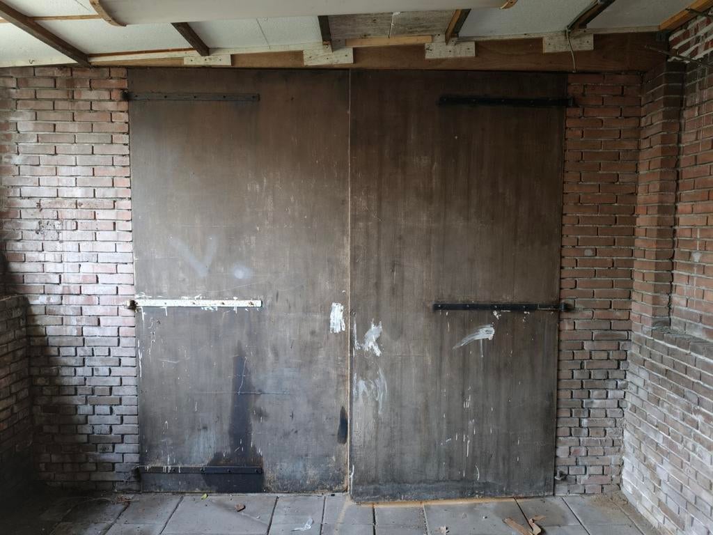 Robuuste houten garagedeuren - Set van 2, Ophalen, Gebruikt, 120 cm of meer, Garagedeur