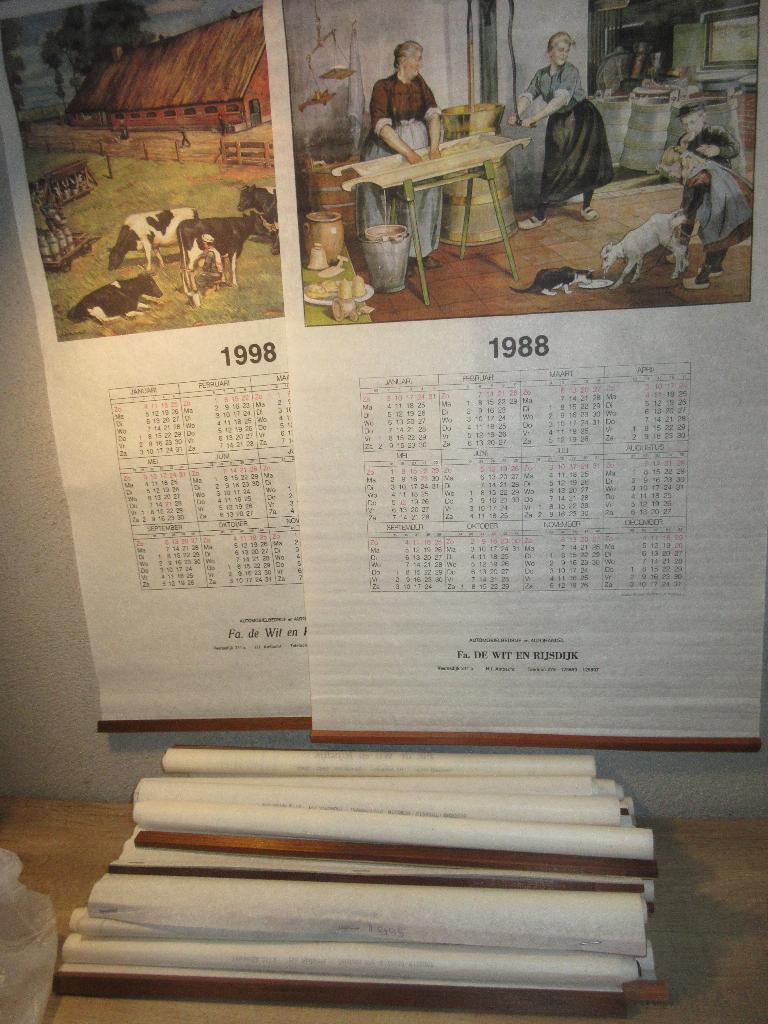 Vintage stoffen kalender met landschap boerderij afbeedingen, Ophalen of Verzenden, Jaarkalender, Gebruikt