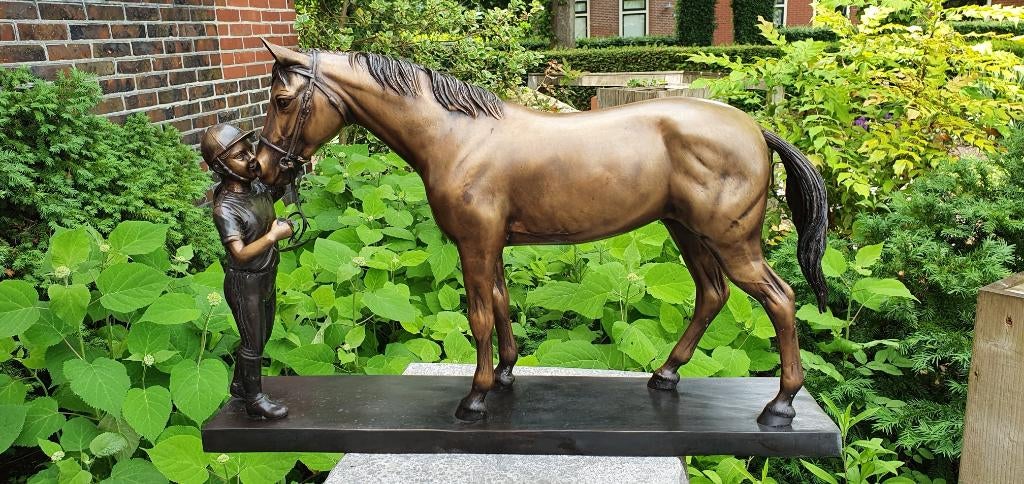 MEISJE MET PAARD / Bronzen beeld, Ophalen of Verzenden, Handgemaakt, Brons