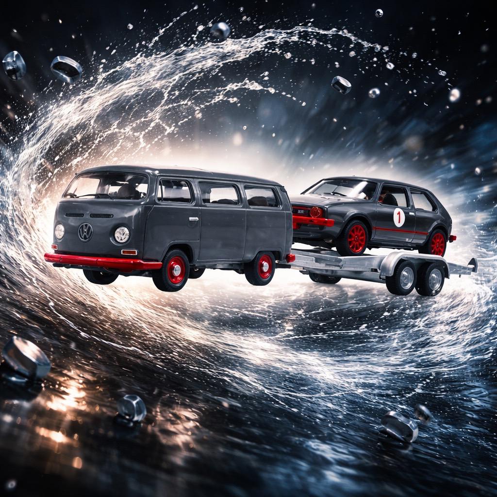 VW T2 Bus + trailer & VW Golf I GTI - 1:87 - Schuco