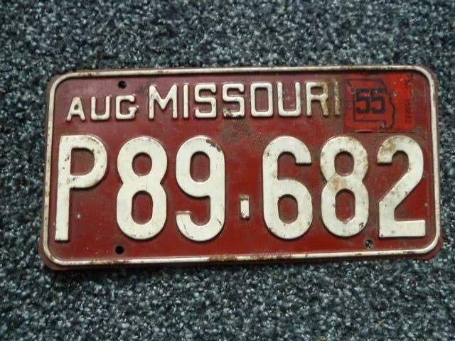 Kentekenplaat licenseplate Missouri 1955 USA, Verzamelen, Verzenden, Gebruikt, Auto's