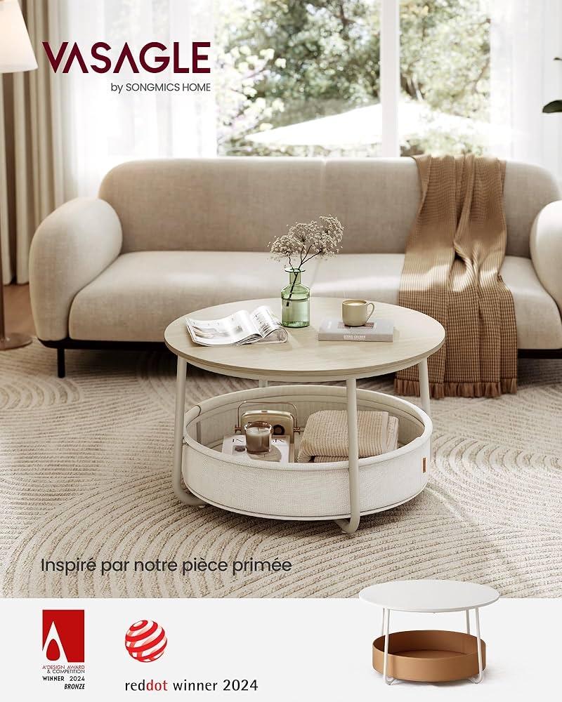 VASAGLE Ronde Salontafel met Opbergmand - Modern Design, Ophalen, Nieuw