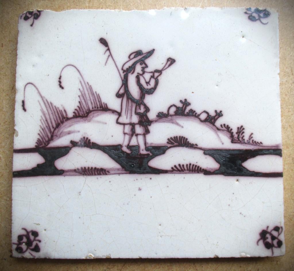 Jager Mangaan Tegel Antiek~Delftse wandtegel ca 1850, Antiek en Kunst, Antiek | Wandborden en Tegels, Ophalen of Verzenden