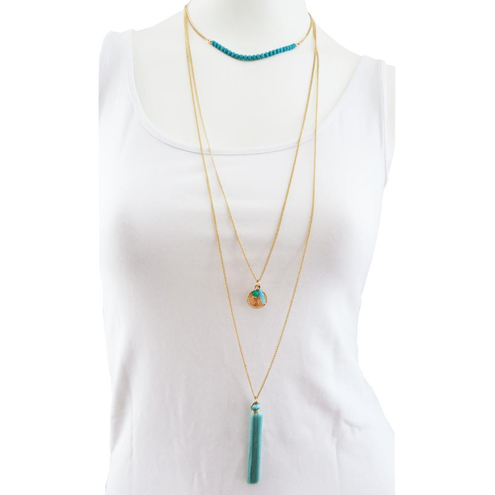 3 dubbele ketting goud met blauw, Nieuw in verpakking, Met hanger, Blauw, Nieuw, Ophalen of Verzenden