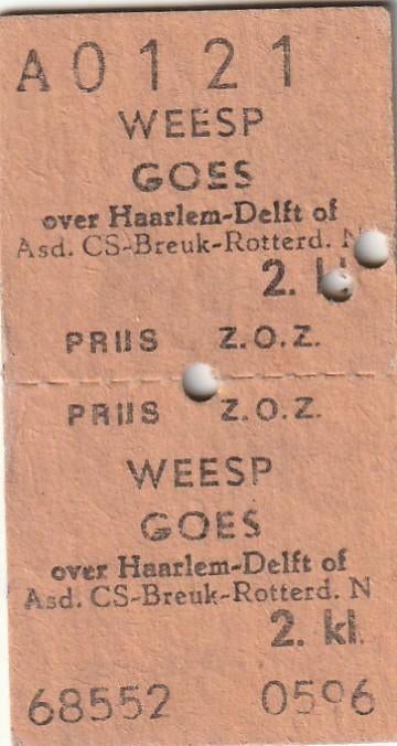 Treinkaartje Weesp - Goes 1975, Verzamelen, Verzenden, Gebruikt, Tram, Overige typen