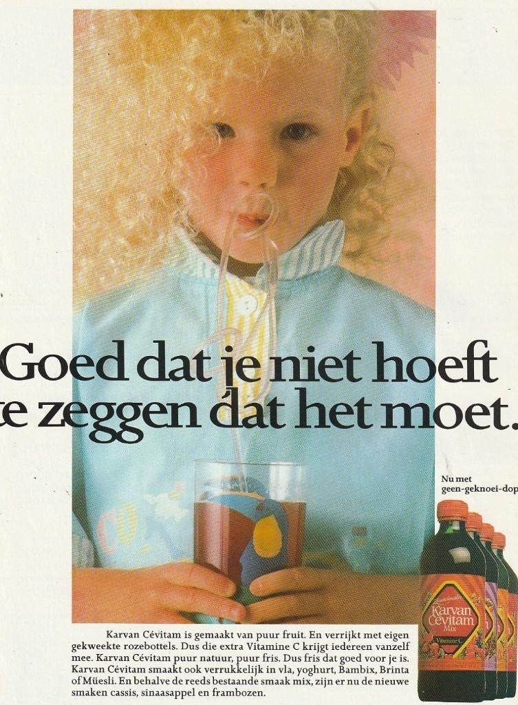 Retro reclame 1986 Karvan Cevitam limonade meisje rietje, Verzenden, Overige typen