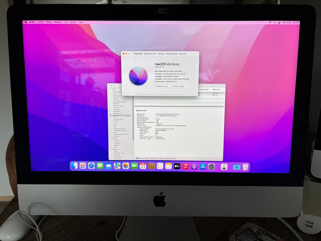 Imac 21,5 inch uit 2015 met 1tb ssd, Ophalen, Gebruikt, IMac, 3 tot 4 Ghz
