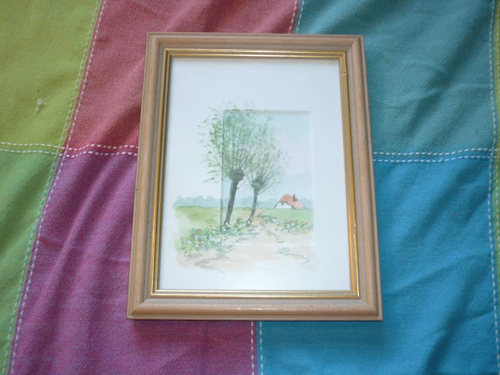 Mooi schilderijtje landschap met bomen en een boerderij, Antiek en Kunst, Kunst | Schilderijen | Klassiek, Ophalen of Verzenden