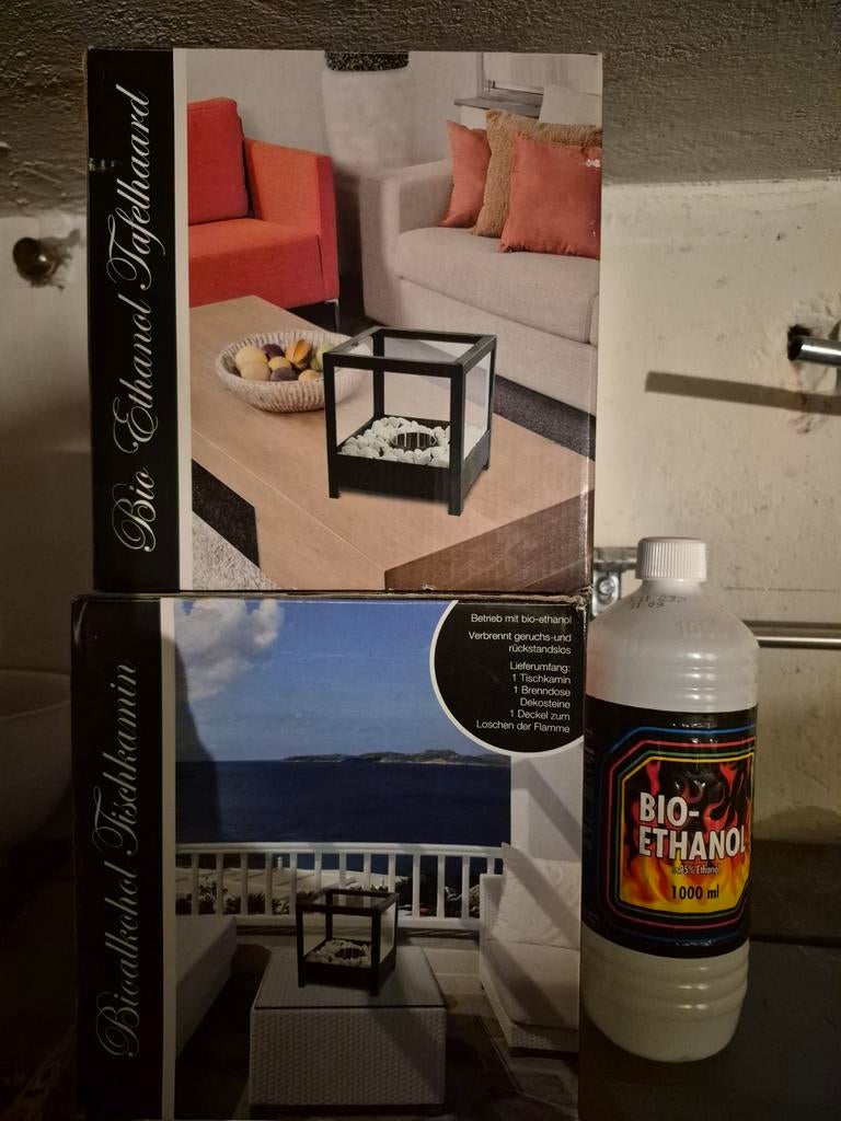 2 Nieuwe Bio Ethanol Tafelhaarden + volle fles ethanol, Ophalen, Nieuw, Vrijstaande haard, Gelhaard