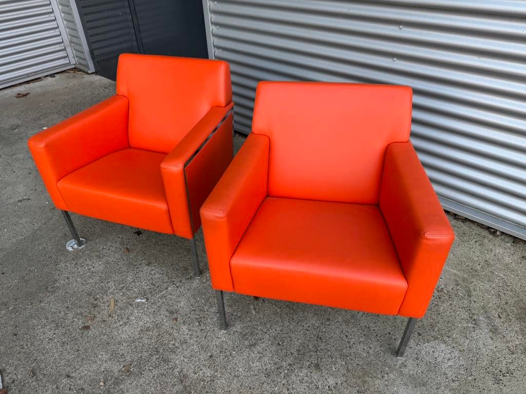 2x Leren Moroso Steel chair fauteuil, Huis en Inrichting, Ophalen, Gebruikt, 50 tot 75 cm, Leer