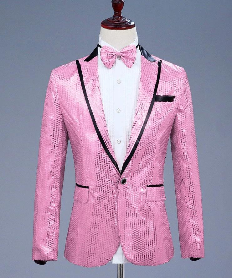 Heren roze paillet glitter colbert mannen blazer jasje, Verzenden, Nieuw, Overige maten, Roze