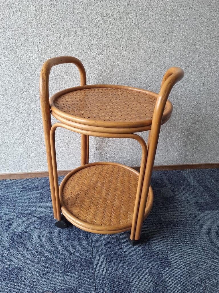 Mooie Vintage Bamboe Theewagen Trolley Bijzet tafeltje, Ophalen, Minder dan 55 cm, Zo goed als nieuw, 60 cm of meer