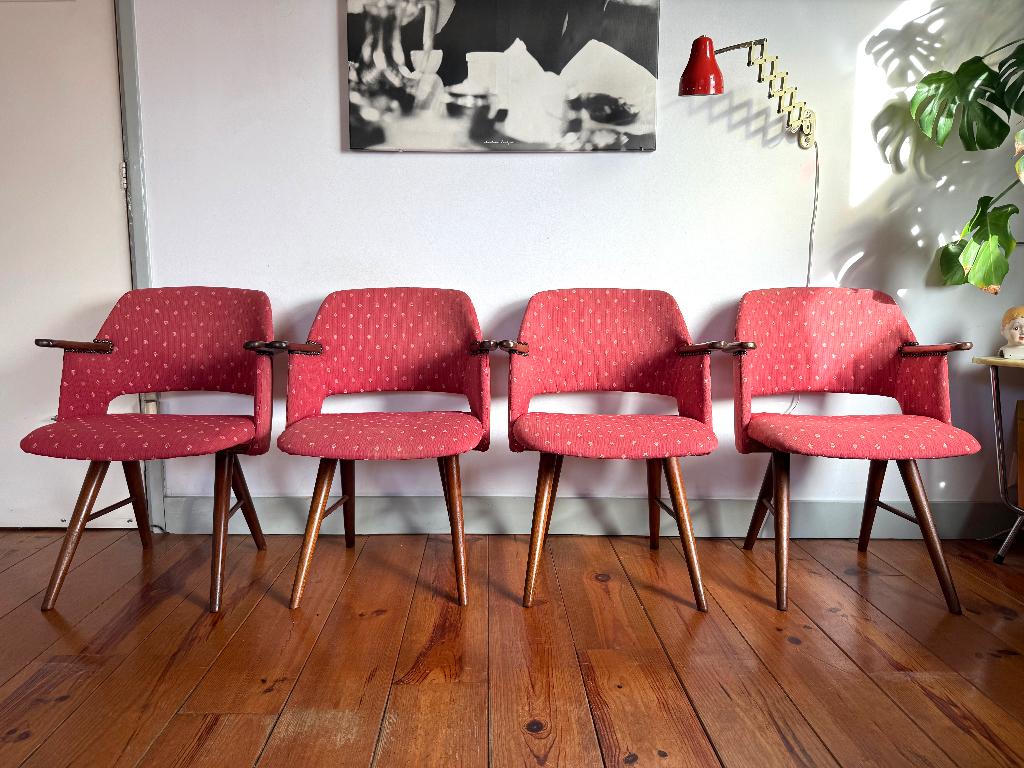 4 fraaie vintage Pastoe / Braakman FT30 stoelen, Huis en Inrichting, Stoelen, Gebruikt, Vier, Hout, Stof, Bruin, Ophalen
