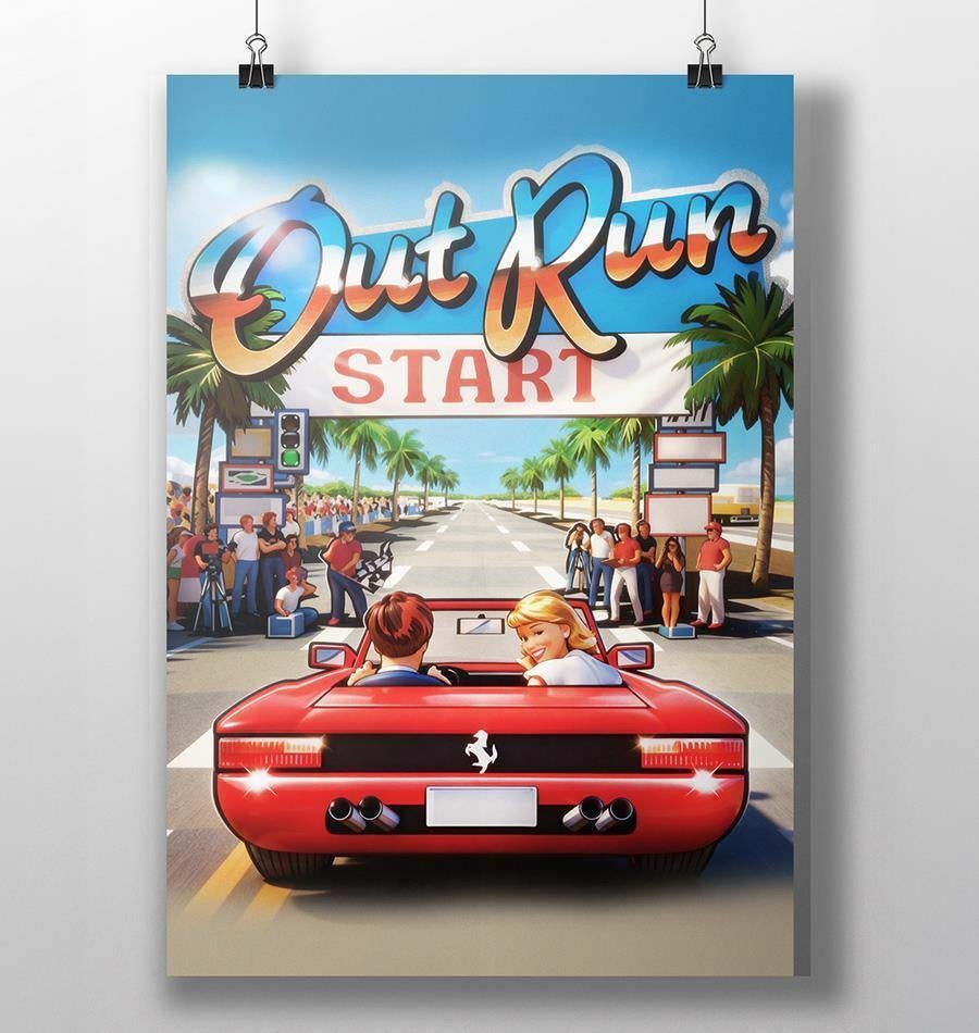 OUTRUN SEGA Retro Videogame Poster 50x70 CM, Spelcomputers en Games, Games | Sega, Nieuw, Saturn of Dreamcast, Avontuur en Actie