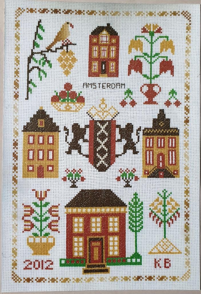 Borduurpakket. Amsterdam met stadswapen. Merklap., Hobby en Vrije tijd, Borduren en Borduurmachines, Ophalen of Verzenden, Nieuw