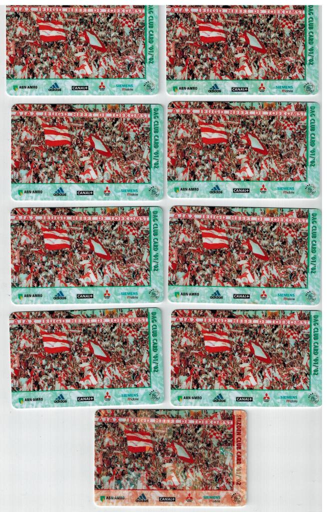 8 stuks ArenA dag club kaarten + seizoenkaart Noord 01 - 02, Ophalen of Verzenden, Gebruikt, Ajax, Poster, Plaatje of Sticker