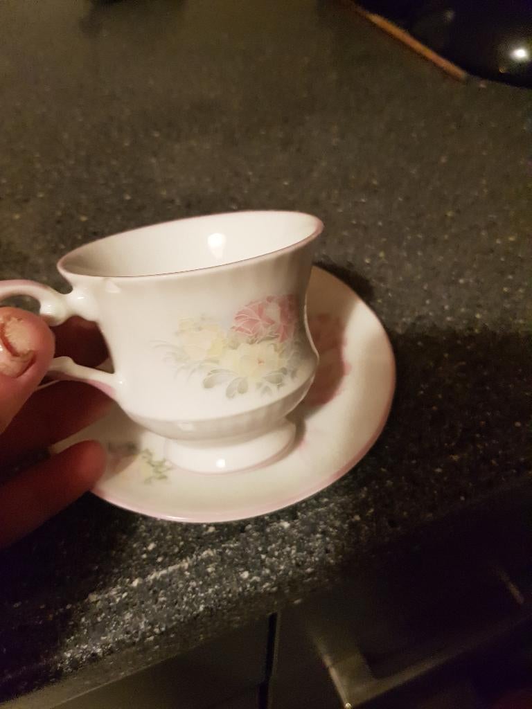 Porseleinen kop en schotel springfield bone china, Ophalen of Verzenden, Gebruikt, Porselein, Kop en/of schotel