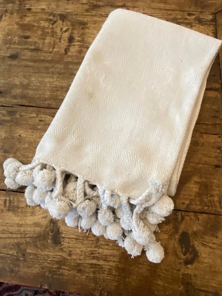 Brocante woonplaid/deken roomwit katoen, Huis en Inrichting, Woonaccessoires | Plaids en Woondekens, Ophalen of Verzenden, Gebruikt