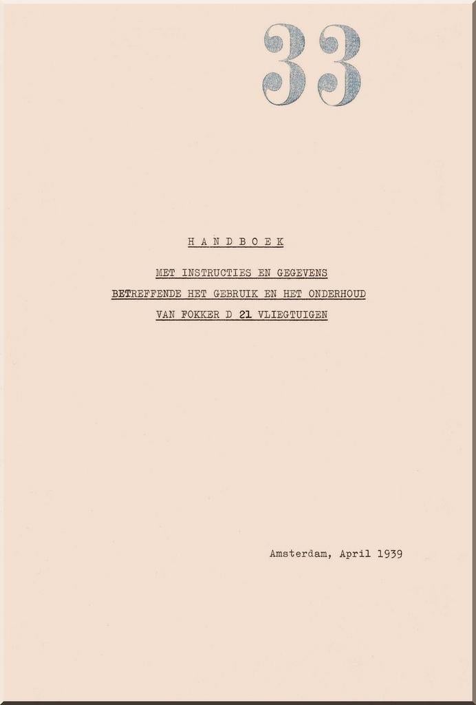 Handboek Fokker D-21  LVA MLD  Nederlands voor 1940, Verzamelen, Ophalen of Verzenden, Nederland, Boek of Tijdschrift