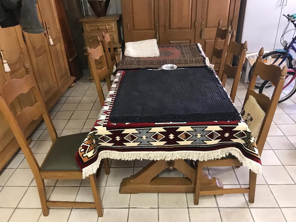 massief eiken woonkamer Tafel met 6 stoelen kast, dressoir, Ophalen, Gebruikt, Licht eiken, 4 tot 6 stoelen