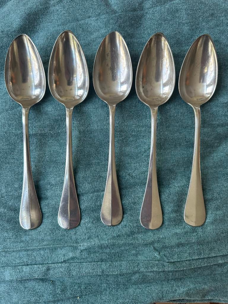 Christofle - 5 antiek verzilverde lepels - model Baguette, Antiek en Kunst, Antiek | Bestek, Ophalen of Verzenden