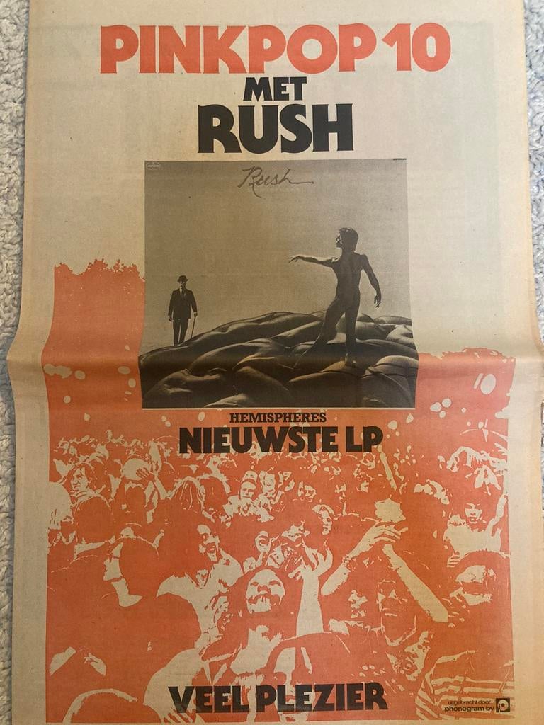 RUSH A3 advertentie Hemisheres release PINKPOP 1979, Ophalen of Verzenden