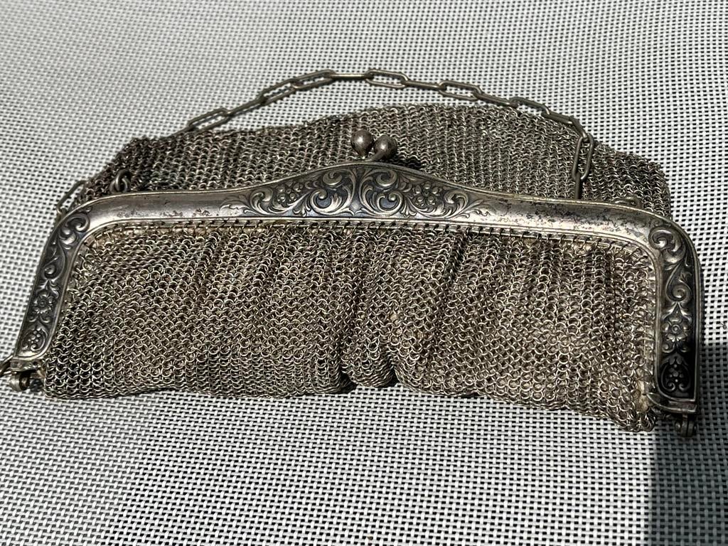 Antique Victorian purse clutch antiek zilver handtas maliën, Antiek en Kunst, Antiek | Goud en Zilver, Ophalen of Verzenden, Zilver