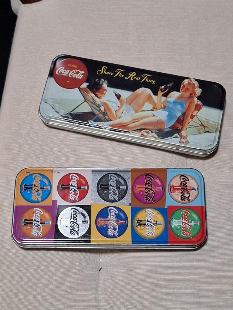 Vintage reclame blikjes coca cola voor pennen/potloden, Ophalen of Verzenden, Zo goed als nieuw, Gebruiksvoorwerp