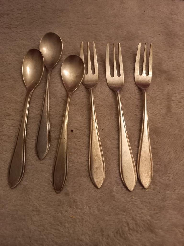 Vintage zilverstad pleet 90 3 vorkjes en 3  lepeltjes, Ophalen of Verzenden