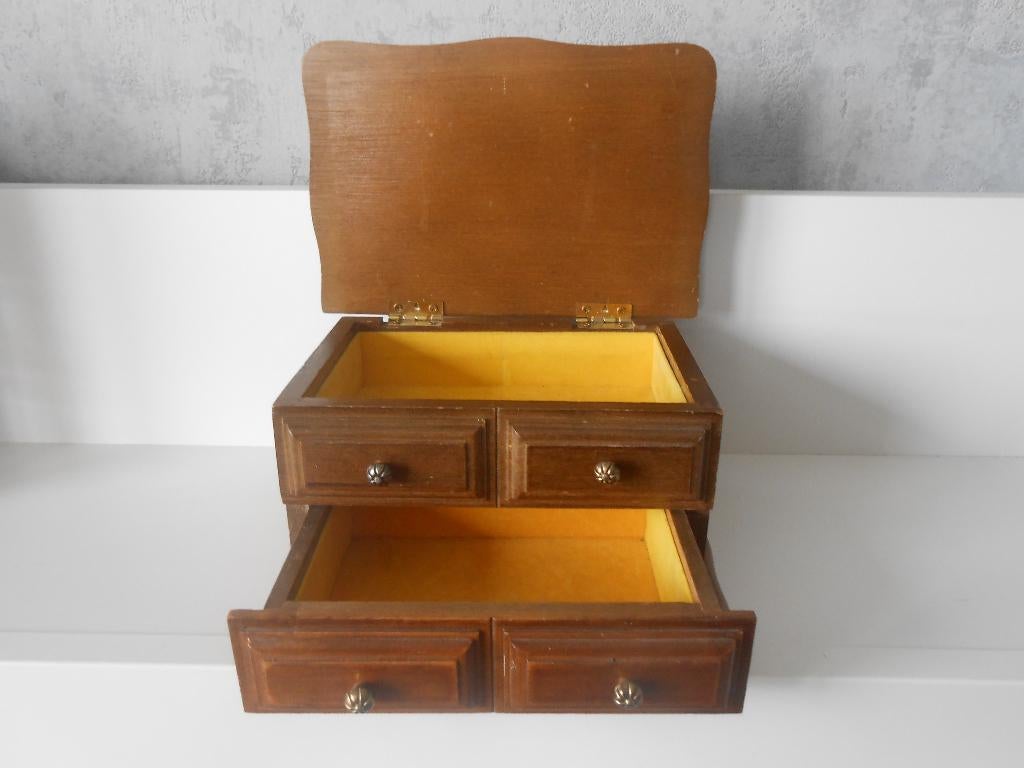 Vintage Houten sieraden/juwelen kistje Met bovenklep, Ophalen