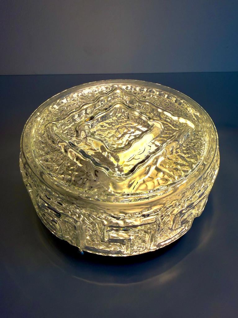 Vintage plafondlamp – Grieks meanderpatroon – jaren ’70, Ophalen of Verzenden, Zo goed als nieuw, Glas, Retro, Vintage, Mid-century-modern, mordern