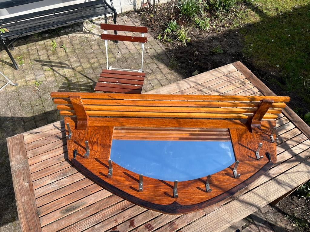 Jaren 20-30 kapstok met spiegel, amsterdamse school, Gebruikt, 100 tot 150 cm, Hout, Ophalen