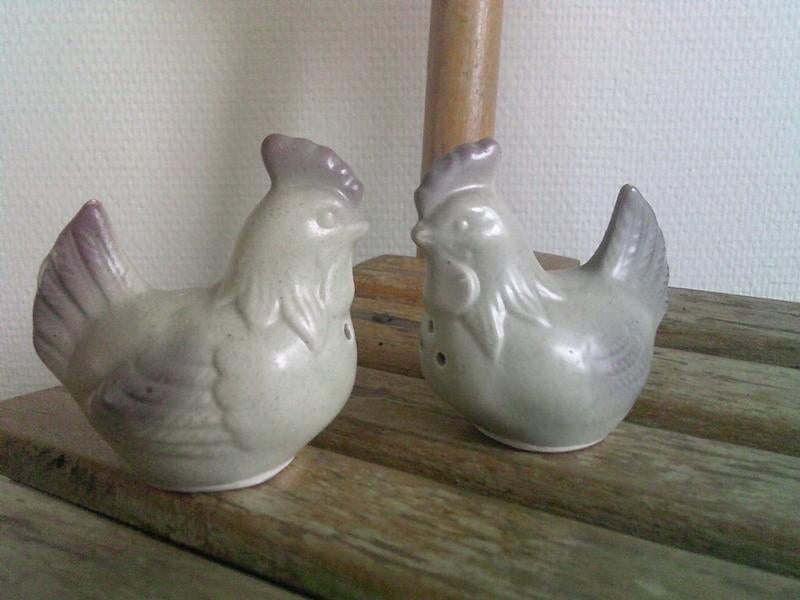 Peper en zout stel bruin/taupe kippetjes, Ophalen of Verzenden