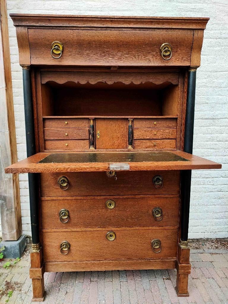 antieke kast met klep, Hollandse Empire secretaire kast, Antiek en Kunst, Ophalen