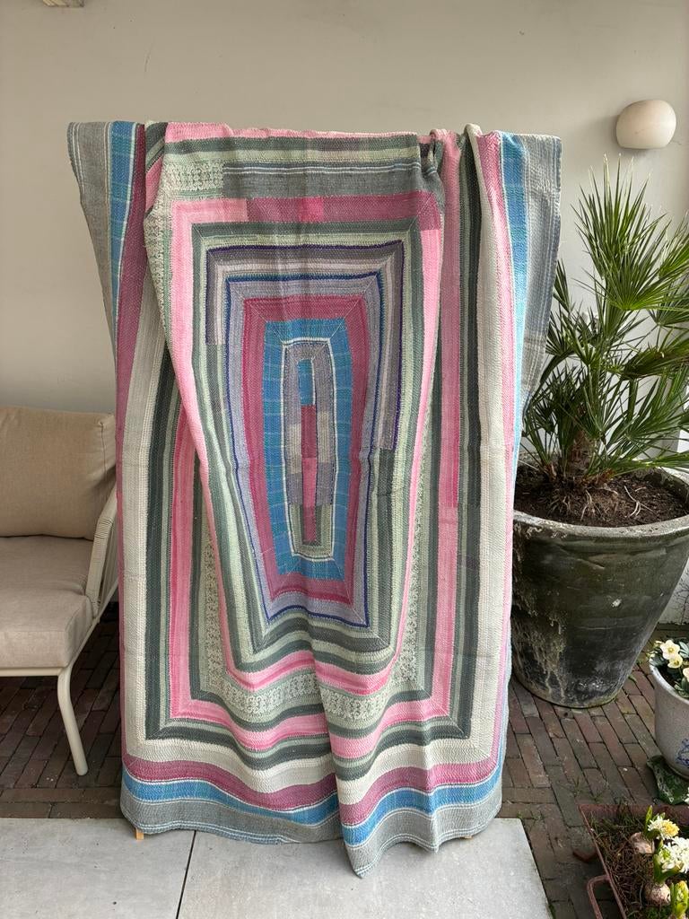 Vintage Kantha Quilt Deken Sari India, Ophalen of Verzenden