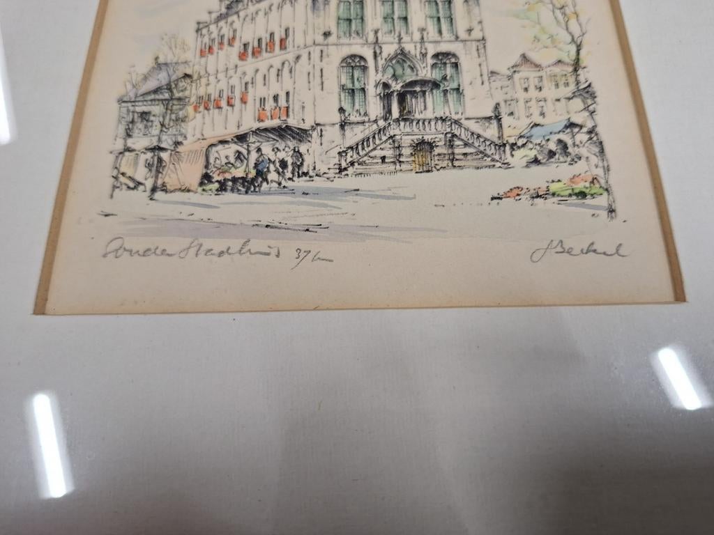 Ets gravure? Stadhuis van gouda, Ophalen of Verzenden