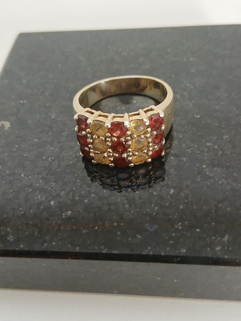 Vergulde Zilveren Ring met Granaat en Citrien (925), Ophalen of Verzenden